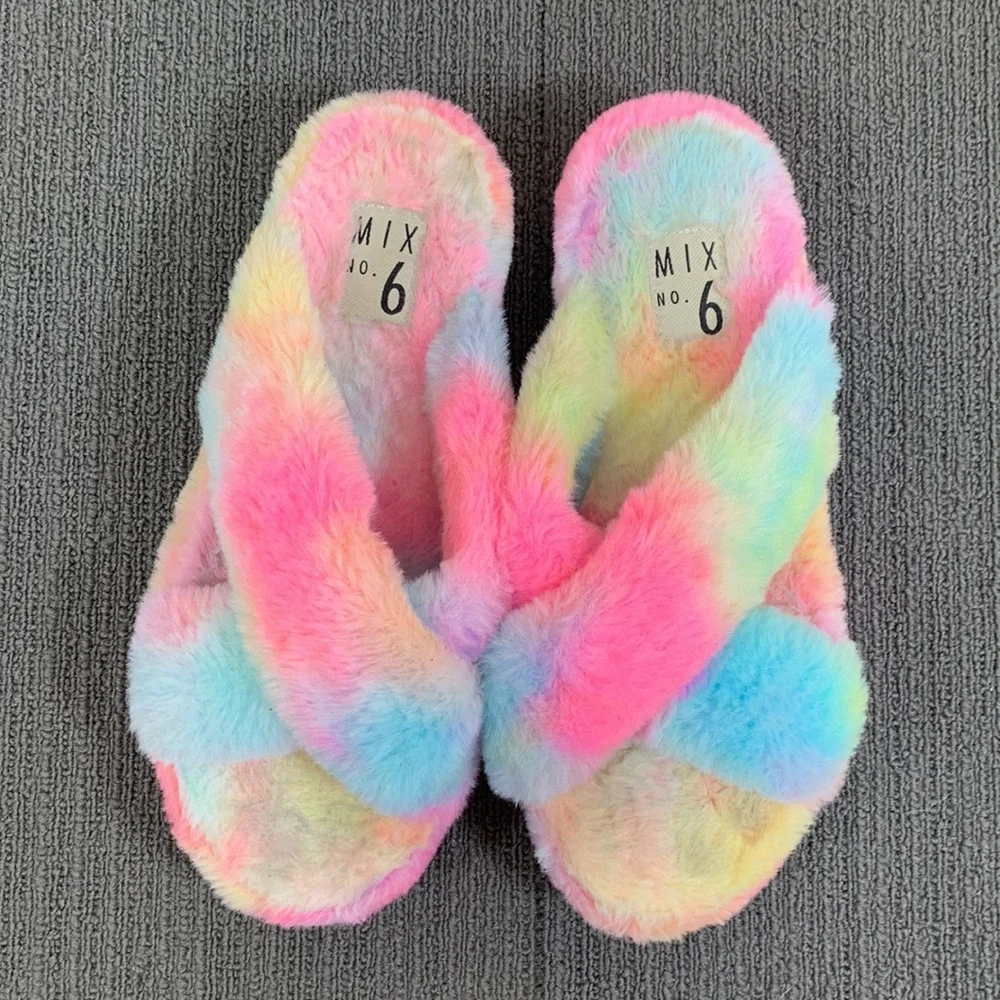 Mix No. 6 Platform Slipper Sandals Womens Size 9 Tie Dye Fuzzy Amatta Slides - Picture 4 of 13